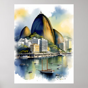 Waterverf van Rio de Janeiro Poster