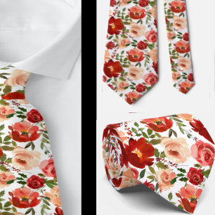 Waterverf van rode crème Floral Rozen Stropdas