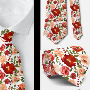 Waterverf van rode crème Floral Rozen Stropdas