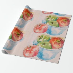 Waterverf van rode en groene appelappels cadeaupapier