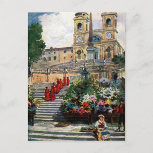  waterverf van Rome Trinita dei Monti Briefkaart