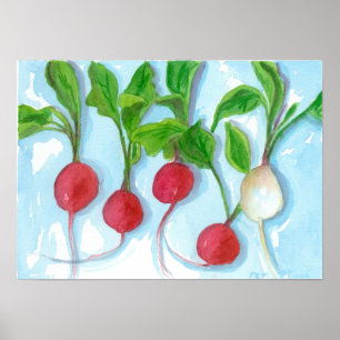 Waterverf van roodwortelgroenten in de tuin Kunst Poster