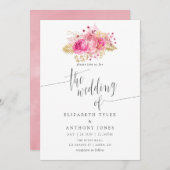 Waterverf van roze en gouden Rozen Kaart (Voorkant / Achterkant)