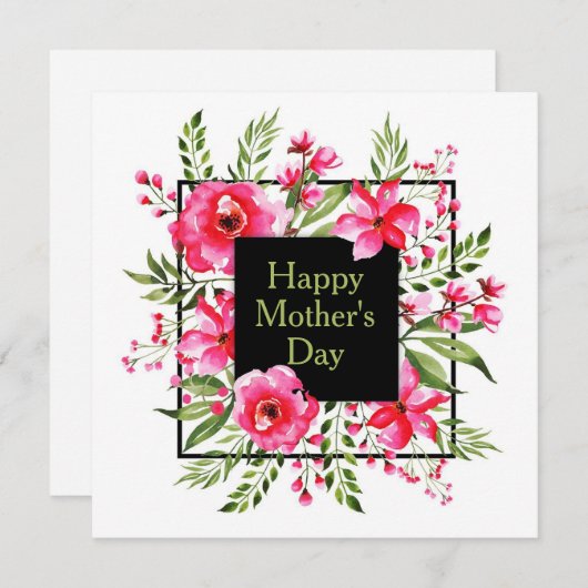 Waterverf van roze Floral Kaart (Voorkant / Achterkant)