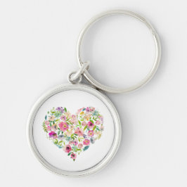 Waterverf van roze hartslag Floral Love Elegant ha Sleutelhanger