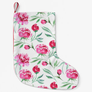 Waterverf van roze pony-bloemen, naadloos patroon kleine kerstsok