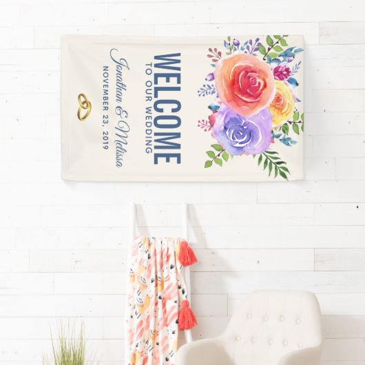 Waterverf van Rozen in kleur Floral Weddenschap We Spandoek (Insitu)