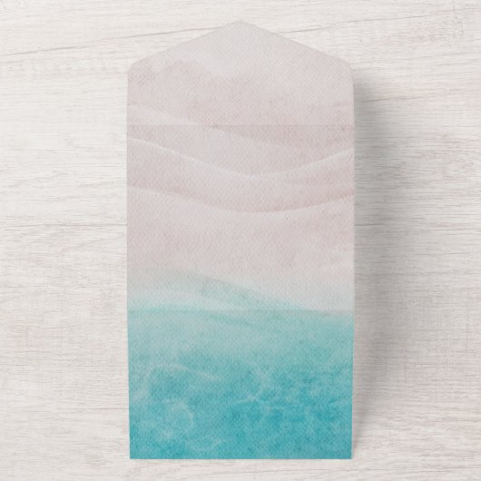 Waterverf van Tropische Beach Wedding All In One Uitnodiging (Buitenkant)