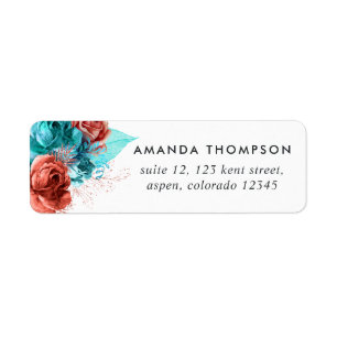 Waterverf van Turquoise en Coral Floral Etiket