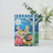 Waterverf van Valentijnse Bunny Rabbit Briefkaart (Staand voorkant)
