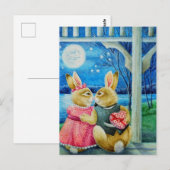 Waterverf van Valentijnse Bunny Rabbit Briefkaart (Voorkant / Achterkant)