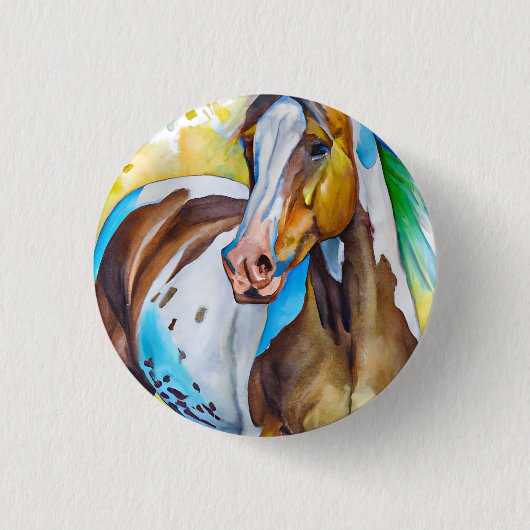 Waterverf van verf-paarden ronde button 3,2 cm (Voorkant)