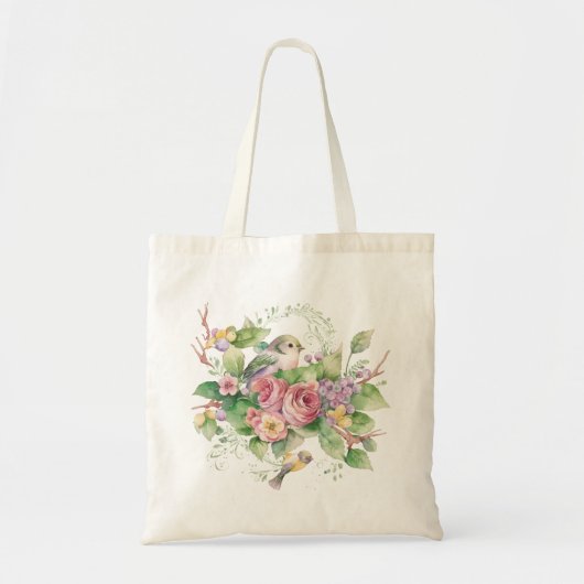 Waterverf van vogel en bloemen tote bag (Voorkant)