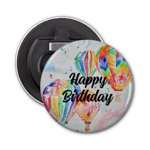 Waterverf van warme luchtballon KunstPoster schild Button Flesopener