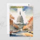  waterverf van Washington DC Briefkaart (Voorkant / Achterkant)