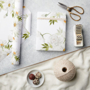 Waterverf van White Daisy Floral  Cadeaupapier