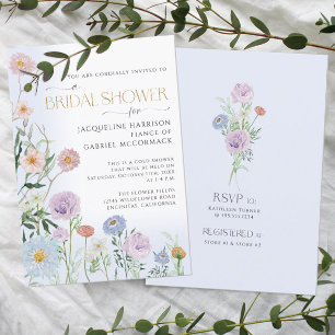 Waterverf van wilde bloemen Elegant Blue Bridal I Kaart