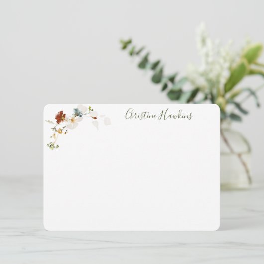 Waterverf van wilde bloemen  Floral, gepersonalise Notitiekaartje (Staand voorkant)