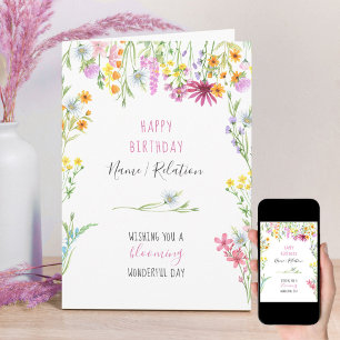  Waterverf van wilde bloemen Floral Lijst Birthday Kaart