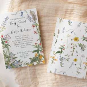 Waterverf van wilde planten in het Baby shower van Kaart