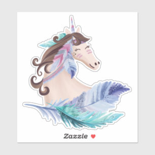 Waterverf van wilde planten, paarden en veren sticker