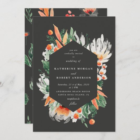 waterverf van wilde zomerbloemen trouwuitnodiging kaart (Voorkant / Achterkant)