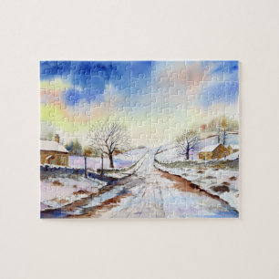 Waterverf van Wintery Lane Landscape Painting Legpuzzel