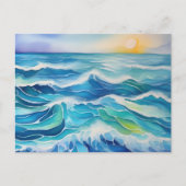 Waterverf van zee golven onder de zon briefkaart (Voorkant)