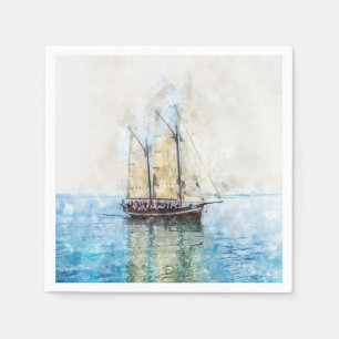 Waterverf van zeilboot servet