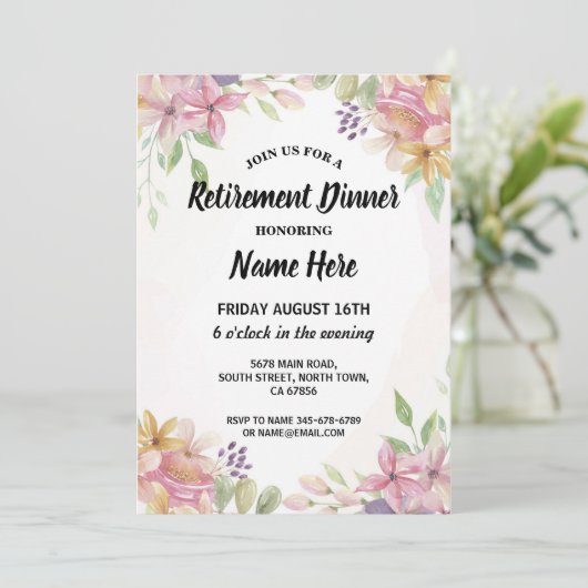 Waterverf van zomerrusttijd bloemen roze kaart (Staand voorkant)