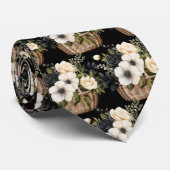 Waterverf van zwarte en witte Floral Stropdas (Opgerold)