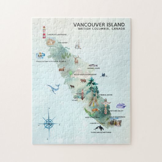 Waterverf Vancouver Island Map Art Legpuzzel (Verticaal)