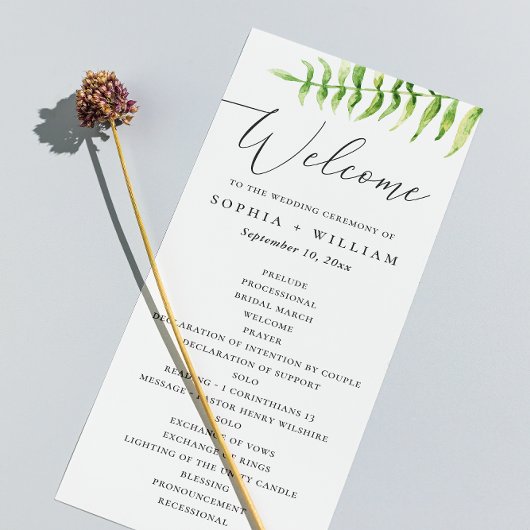 Waterverf varen. Woodland botanisch script bruilof Programma