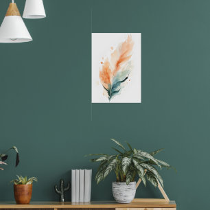 Waterverf Veer Kunstprint Boho Oranje Teal F Poster