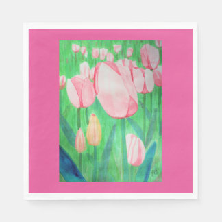 Waterverf Veld van Roze Tulpen Servetten