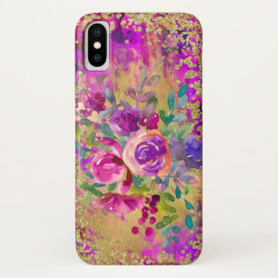 Waterverf ventilator Bouquet op frambozenroze iPhone X Hoesje