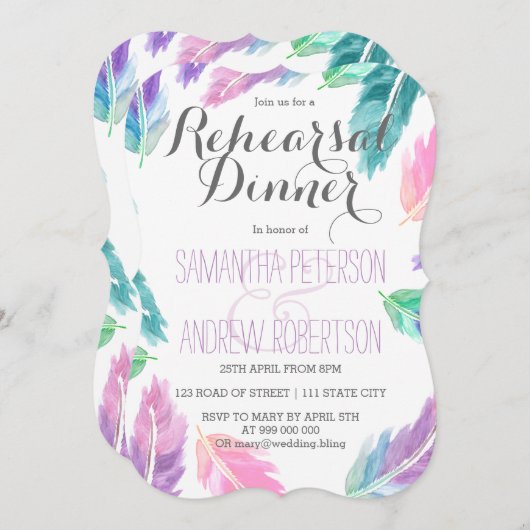 Waterverf veren, geverfd, repetitief diner kaart (Voorkant / Achterkant)