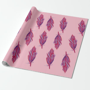 Waterverf veren Rood Roze Inpakpapier
