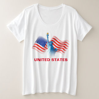 Waterverf Verenigde Staten vlag met Lady Liberty Grote Maat T-shirt