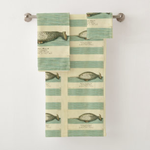 Waterverf verfschilderen van Narwhal Antiek walvis Bad Handdoek