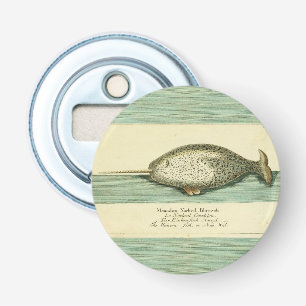 Waterverf verfschilderen van Narwhal Antiek walvis Button Flesopener