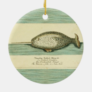 Waterverf verfschilderen van Narwhal Antiek walvis Keramisch Ornament