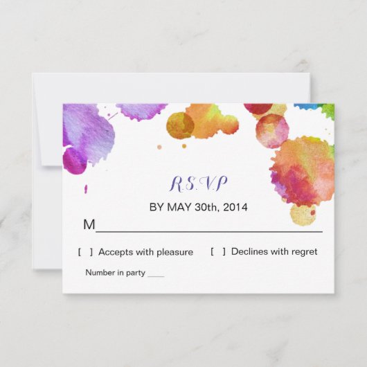 Waterverf verfspatten Weddenschap R S V P Reply Ca RSVP Kaartje (Voorkant)