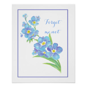 Waterverf Vergeet-me-niet bloem  blauwe bloem Perfect Poster