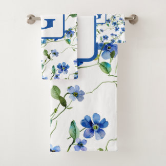 waterverf vergeet me niet bloemetjes Monogram Bad Handdoek