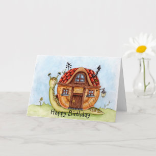 Waterverf Verjaardag Slak Met Huis Op Rug Kaart