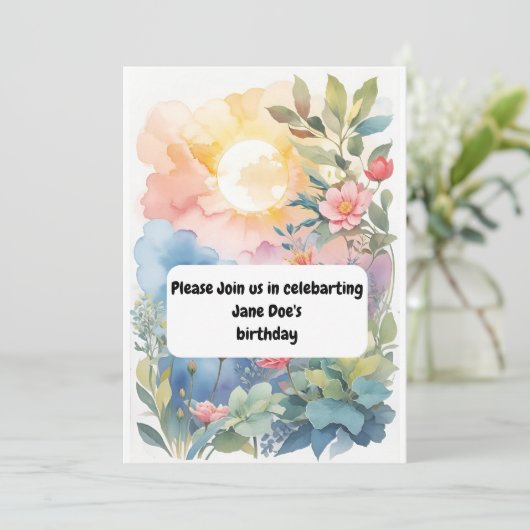 waterverf verjaardagsuitnodiging kaart (Staand voorkant)