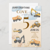 Waterverf verjaardagsuitnodiging met bouwthema kaart (Voorkant / Achterkant)