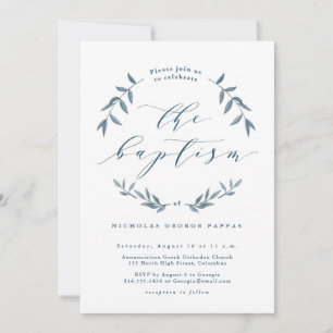 Waterverf verlaat blauwe baptisme uitnodiging