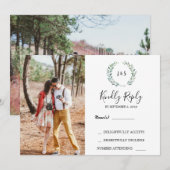 Waterverf verlaat monogram foto Weddenschap RSVP Kaart (Voorkant / Achterkant)